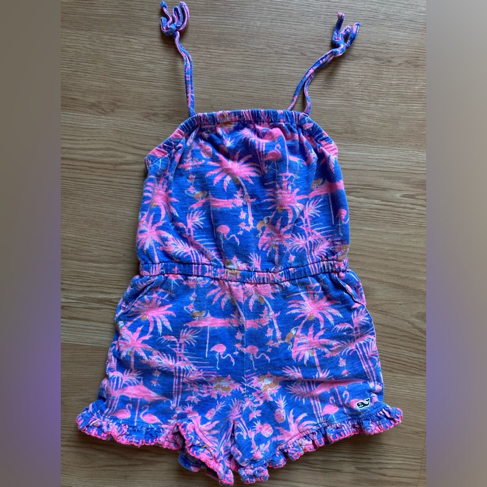 Vineyard Vines Girls Romper Flamingo Monkey Business Ruffle Romper Kids XS